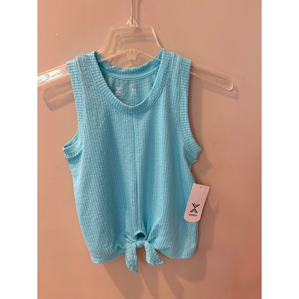 Xersion Girls Blue Radiance Waffle Knit Tie Front Tank Top Size M 10/12 NEW
